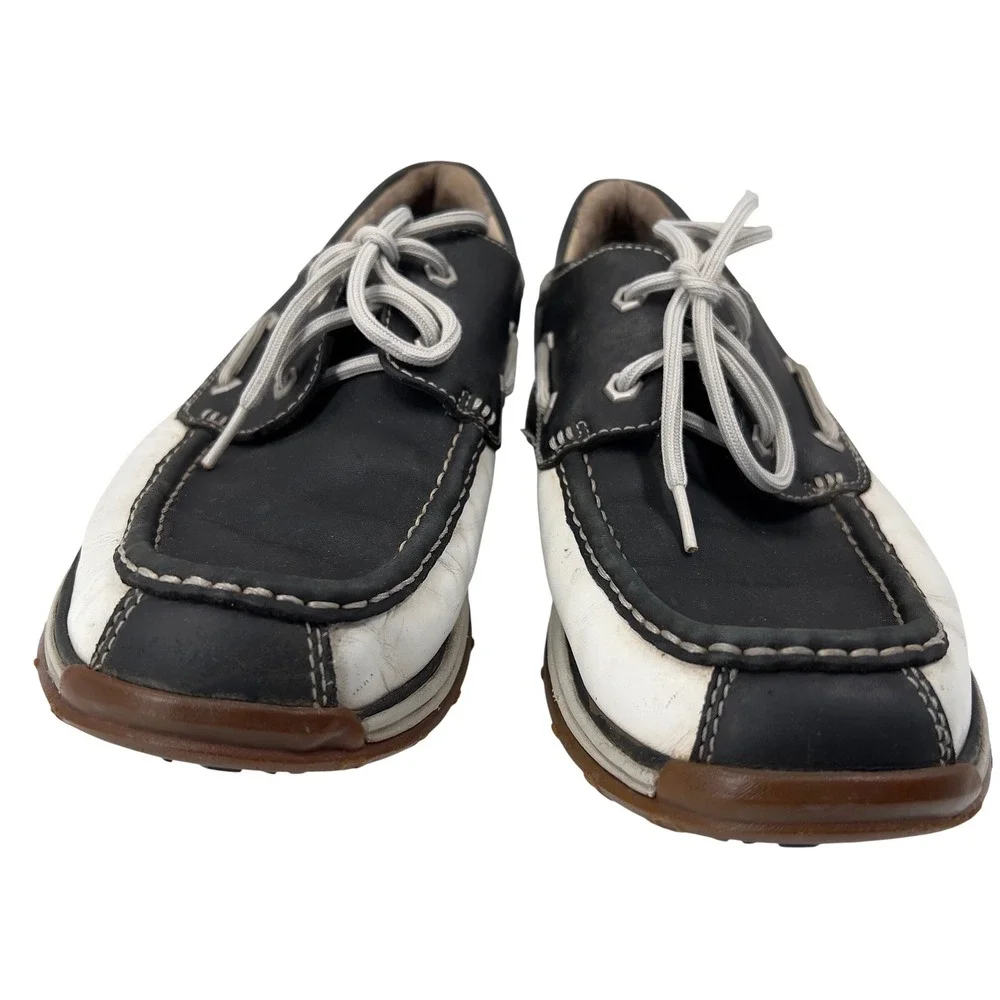 Rockport I Travel Leather Boat Shoes‎ Deck Black White Mens 13 M